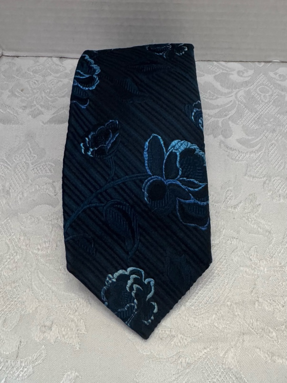 Profuomo Italy Silk Tie Black Green‎ Jacquard Floral Old Money Dapper Dad Career